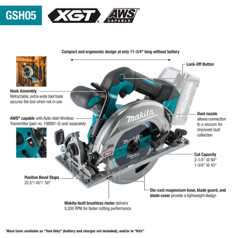 Makita GSH05M1 40V max XGT Brushless Cordless 6-1/2" Circular Saw Kit, AWS Capable (4.0Ah)