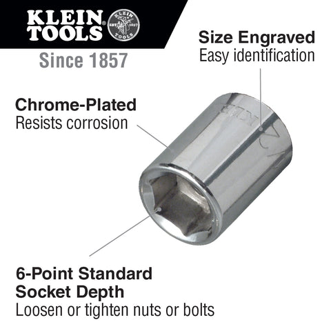 Klein 65604 5/16 in. Std 6-Pt. Socket, 1/4 in. Drive