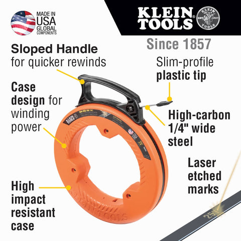 Klein 56335 Wide Steel Fish Tape, 1/4 in. x 25 ft.