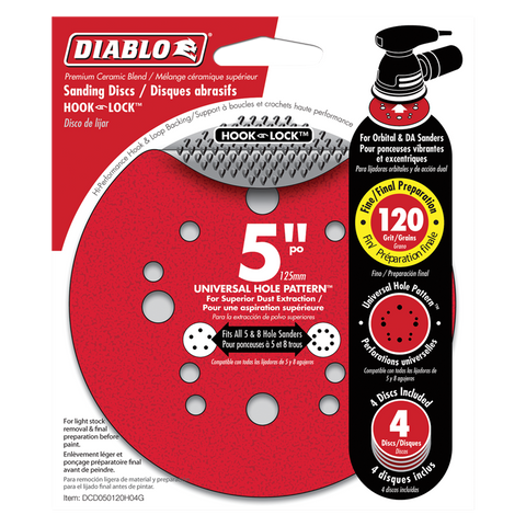 Diablo Tools 5" 120-Grit Hook & Lock Ros Sanding Discs (4-Pack)