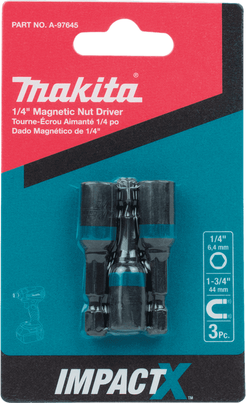 Makita A-97645 ImpactX 1/4" x 1-3/4" Magnetic Nut Driver, 3/pk