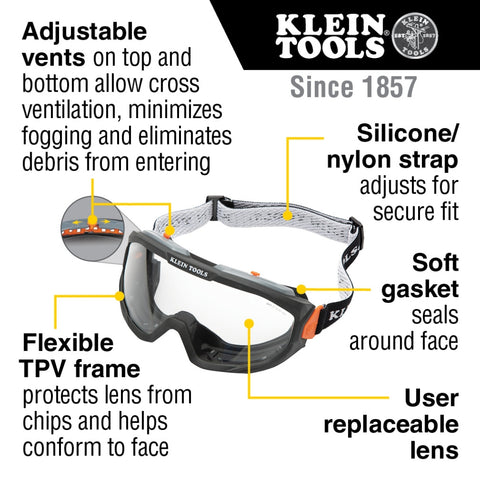 Klein 60479 Safety Goggles, Clear Lens