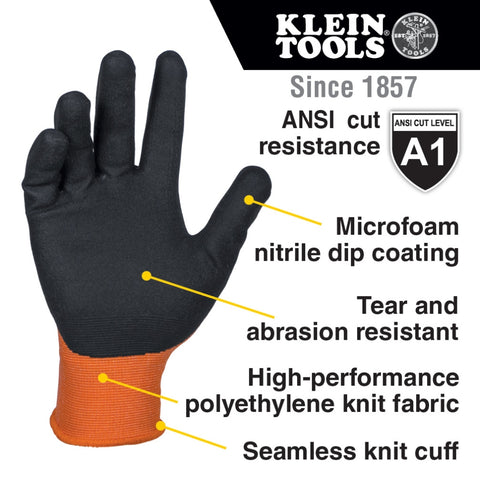 Klein 60582 A1 Cut Knit Dipped Gloves, XL, 2-Pr