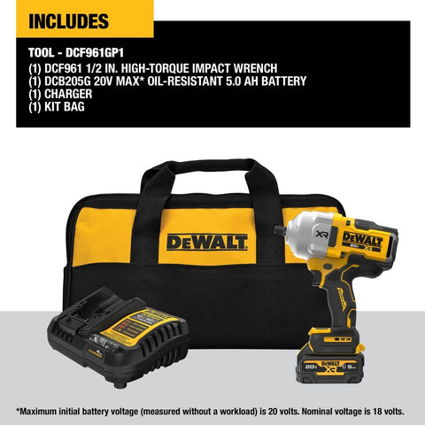 Dewalt 20V Max* XrÃ¢Â® Brushless Cordless 1/2 In. High Torque Impact Wrench With Hog Ring Anvil Kit