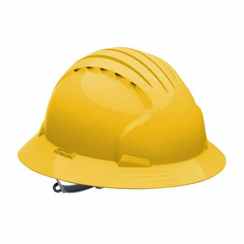 PIP 280-EV6141-20 Evolution Deluxe 6141 Full Brim Hard Hat Yellow 6-Pt Polyester Textile Suspension Slip Ratchet Adjustment Non-Vented Ansi 10 Packs of (1)