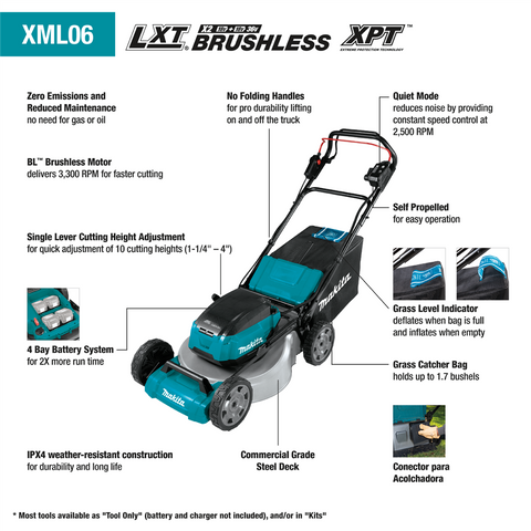 36V (18V X2) LXTÃ‚Â® Brushless 18" Self-Propelled Commercial Lawn Mower Kit, 4 ea. BL1850B battery, dual port charger (5.0Ah)