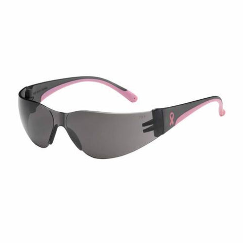 PIP 250-11-5501 Eva Petite Women'S Eyewear, Gray Polycarbonate Lens, Anti-Scratch, Gray/Pink Temples W/ Pink Ribbon, Molded Nose Bridge, 11 Base Curve -12 Pack