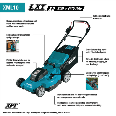 36V (18V X2) LXTÃ‚Â® 21" Lawn Mower Kit, 4 ea. BL1840B battery, dual port charger (4.0Ah)