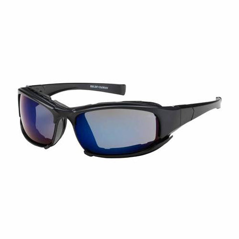 PIP 250-CE-10093 Cefiro Eyewear/Dust Goggle, Blue Mirror Polycarbonate Lens, Anti-Scratch And Anti-Fog, Black Full Frame With Foam Padding, -12 Pack