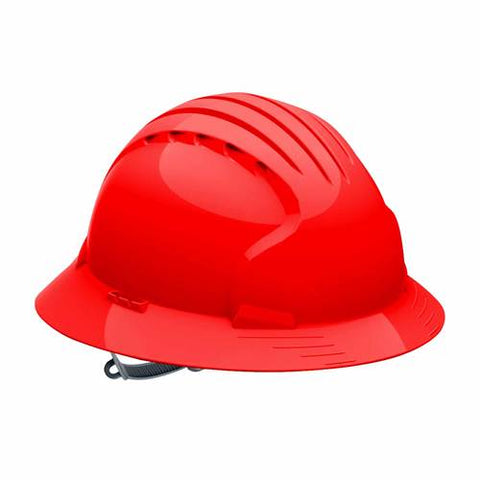 PIP 280-EV6141-60 Evolution Deluxe 6141 Full Brim Hard Hat Red 6-Pt Polyester Textile Suspension Slip Ratchet Adjustment Non-Vented Ansi 10 Packs of (1)