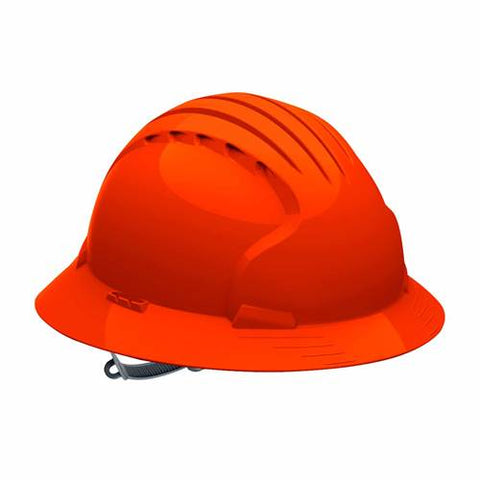 PIP 280-EV6141-OR Evolution Deluxe 6141 Full Brim Hard Hat Bright Orange 6-Pt Polyester Textile Suspension Slip Ratchet Adjustment Non-Vented 10 Packs of (1)