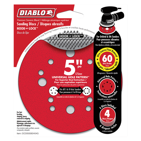 Diablo Tools 5" 60-Grit Hook & Lock Ros Sanding Discs (4-Pack)