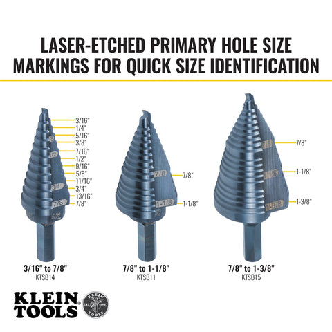 Klein Tools KTSBSPRO Premium Hex Step Bit Set, 3 Pc