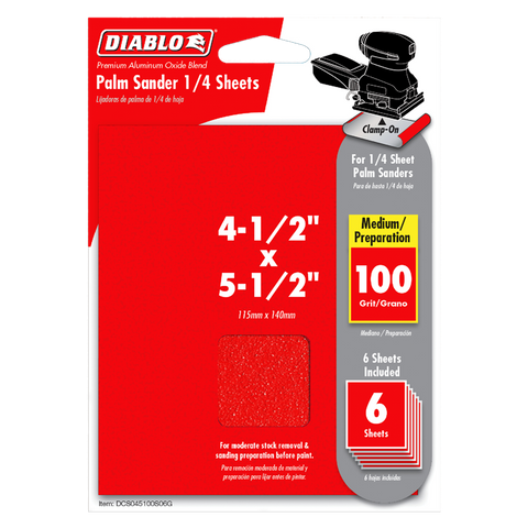 Diablo Tools 4-1/2 In. X 5-1/2 In. Palm Sander 1/4 Sheet 100 Grit (6-Pack)