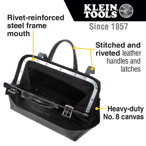 Klein 510212BLK Tool Bag, Black Canvas, 12-Inch