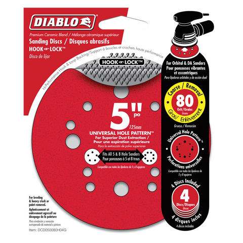 Diablo Tools 5" 80-Grit Hook & Lock Ros Sanding Discs (4-Pack)