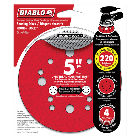 Diablo Tools 5" 220-Grit Hook & Lock Ros Sanding Discs (4-Pack)